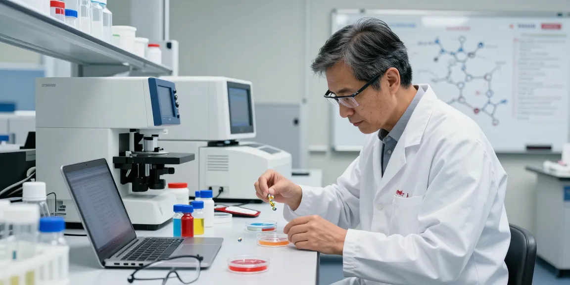 Researcher analyzing peptide samples in a modern laboratory focused on Canadian peptides innovation.